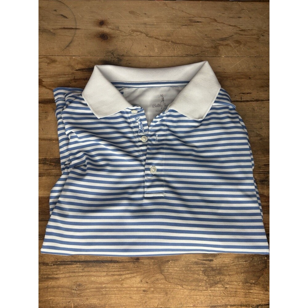 Bobby Jones Performance Golf Polo Blue White Striped Mens Size Large Shirt